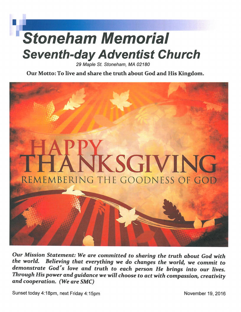 Stoneham Memorial Church Bulletin November 19, 2016